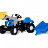 Tractor cu pedale cu cupă frontală și remorcă ROLLY TOYS NEW HOLLAND, albastru