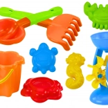 Set colorat de jucării de nisip cu moară și forme