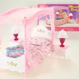 Glorie pat cu baldachin pentru păpuși cu lămpi luminoase