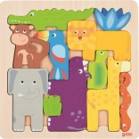 Puzzle din lemn cu contur Safari 11 piese Goki