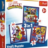 Puzzle Spidey: păianjeni și dinozauri 3‑în‑1 (20, 36 și 50 piese)