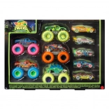 Set HOT WHEELS MONSTER TRUCKS 1:64 care strălucesc în întuneric, 10 piese