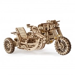 Ugears puzzle 3D motocicletă cu ataș – model mecanic din lemn