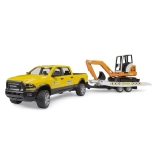 bruder camion de service off-road ram cu minibuldoexcavator și remorcă 1:16
