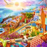 Puzzle TREFL Premium Plus Tea Time – vizită în Santorini, 1000 piese