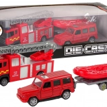 Set de Vehicule de Pompieri cu Barcă Gonflabilă