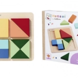 Puzzle pătrat din lemn Montessori – joc geometric cu 4 pătrate