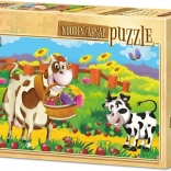 Puzzle din lemn Vacuța cu Flori 25 de piese