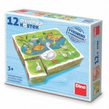 Dino cuburi ilustrate din lemn la fermă – 12 cuburi