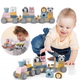 Jucărie din lemn trenuleț cu blocuri și animăluțe Montessori