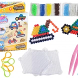 Set DIY cu mărgele acuarelabile – mărgele magice, 8 culori, vehicule de construcții