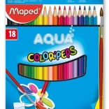 Creioane triunghiulare Maped Aqua Color'Peps 18 buc cu pensulă