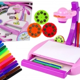 Proiector roz pentru copii cu masă, pentru desen cu carioci și spațiu de depozitare