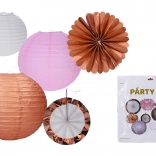 Mix party de decorațiuni din hârtie – lampioane, pom pom și ornamente suspendate (set 12 buc)