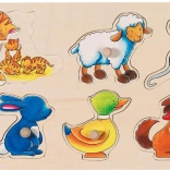 Puzzle din lemn cu inserții: mamă și pui