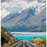 Pictură după numere Drum în Munti 40x50 Pânză + Culori + Pensule