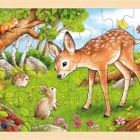 Puzzle din lemn cu pui de căprioară, 24 piese