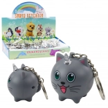 Breloc pisicuță-unicorn cu corn LED și sunet, gri