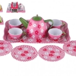 Set de ceai metalic pentru copii, 14 piese, pe tavă