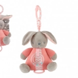 Iepuraș de pluș cu mecanism muzical cu arc și zornăitoare, roz (18 × 20 cm)