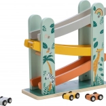 Pistă de curse cu trei mașinuțe din lemn