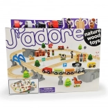 Circuit de tren din lemn cu pod și accesorii