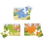 puzzle din lemn 3‑în‑1 dinozauri BIGJIGS TOYS