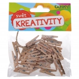 Clemă de rufe din lemn colorată 3,5 cm cu șnur, 15 buc.