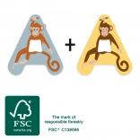 Literă din lemn A - Decorațiune cu maimuțică