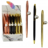 Pix cu bilă automat din metal, cu capăt perlat, cerneală albastră 1,0 mm