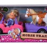 păpușă Evi Love cu jeep și remorcă pentru cal