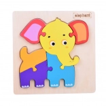 Puzzle din lemn elefant – placă didactică colorată pentru copii