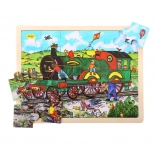 Puzzle din lemn Bigjigs Toys tren 24 piese