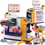 Magazin de autoservire pentru copii cu espressor și frigider – scanner, casă de marcat și accesorii