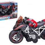 Motocicletă roșie cu șuruburi și efecte