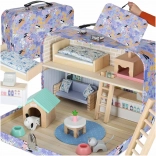Căsuță portabilă din lemn în valiză – hotel pentru animăluțe cu mobilier și figurine