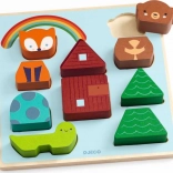 DJECO Puzz & Match Curcubeu – puzzle și set de construit din lemn pentru cei mici