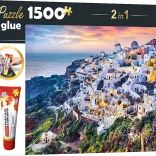 Trefl Set 2în1 Puzzle Insula Santorini Grecia 1500 Piese cu Lipici