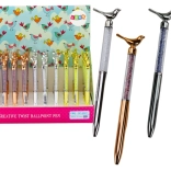 Pix cu bilă cu păsărelă și pietricele sclipitoare, cerneală albastră 0,7 mm