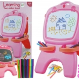 Tablă cu două fețe, magnetică și pentru cretă – roz, cu șabloane