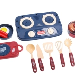 Set de bucătărie cu aragaz, vase și alimente