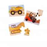 Puzzle 3‑în‑1 utilaje de construcții de la Bigjigs Toys