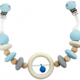 Hess agățătoare pentru cărucior din lemn natural cu clopoțel albastru