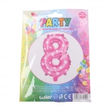 Baloan gonflabil cifră 8 roz cu inimioare