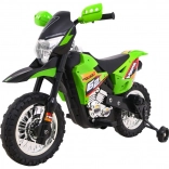 Motocicletă electrică cross pentru copii cu acumulator – verde, cu roți ajutătoare și lumini LED