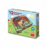 Dino cuburi de lemn cu animale domestice 12 buc