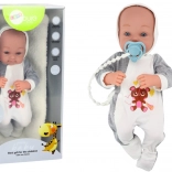 Păpușă din material textil cu suzetă și accesorii 35 cm