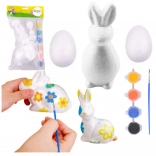 Set de pictură pentru ornamente pascale din polistiren iepure și 2 ouă