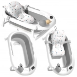 Cădiță pliabilă pentru copii cu termometru și inserție moale, gri cu steluțe