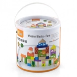 Set de construcție din lemn fermă – 50 de cuburi în găletușă